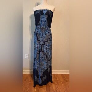 BCX Casual Black and Blue strapless Maxi Dress